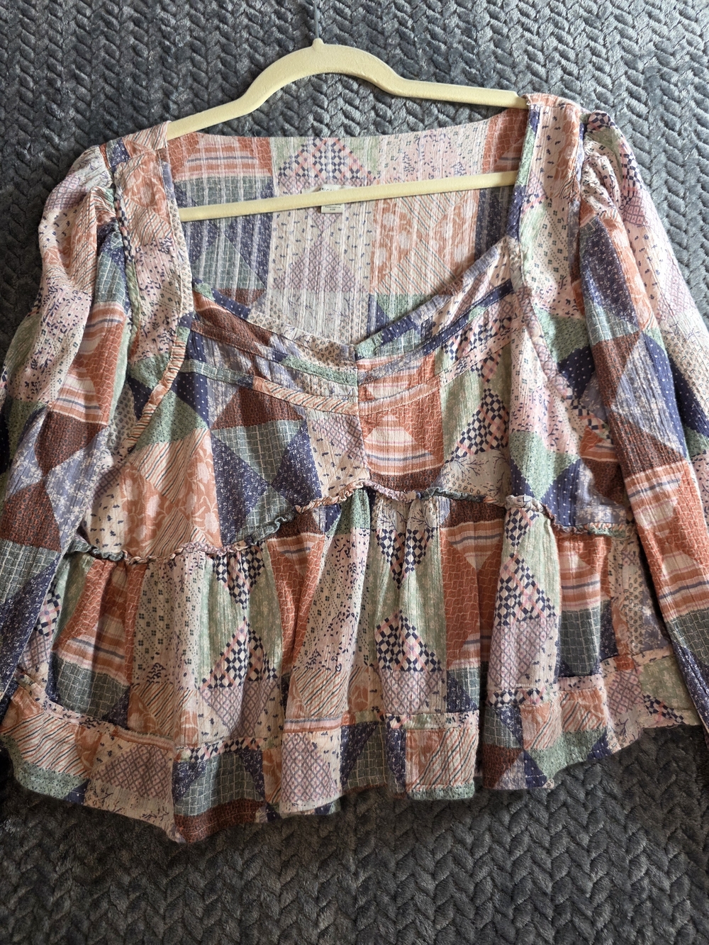 American Eagle Outfitters Patchwork Peplum Blouse - Peach, Sage, Navy, Cream